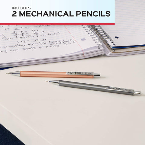 Paper Mate Advanced Mechanical Pencils, Premium Metal Barrels, Black and Gun Metal Gray, 0.5 mm #2 Pencils, 2 Count