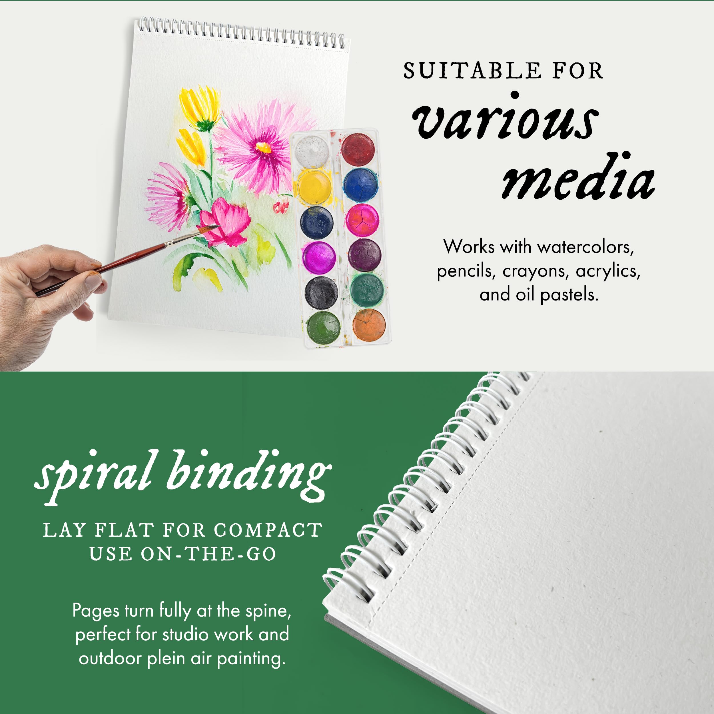 Indigo Artpapers Watercolor Paper Pad, 16 Sheets, 9x12 (140lb/300g) | Handmade 100% Cotton Rag, Cold Pressed Paint Paper, Acid-Free Water Color Paper Pad, Wirebound Watercolor Sketchbook Journal