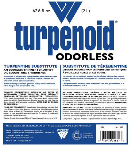 Weber Odorless Turpenoid, Artist Paint Thinner and Cleaner, 2 Liters (67.6 Fl. Oz.) Bottle
