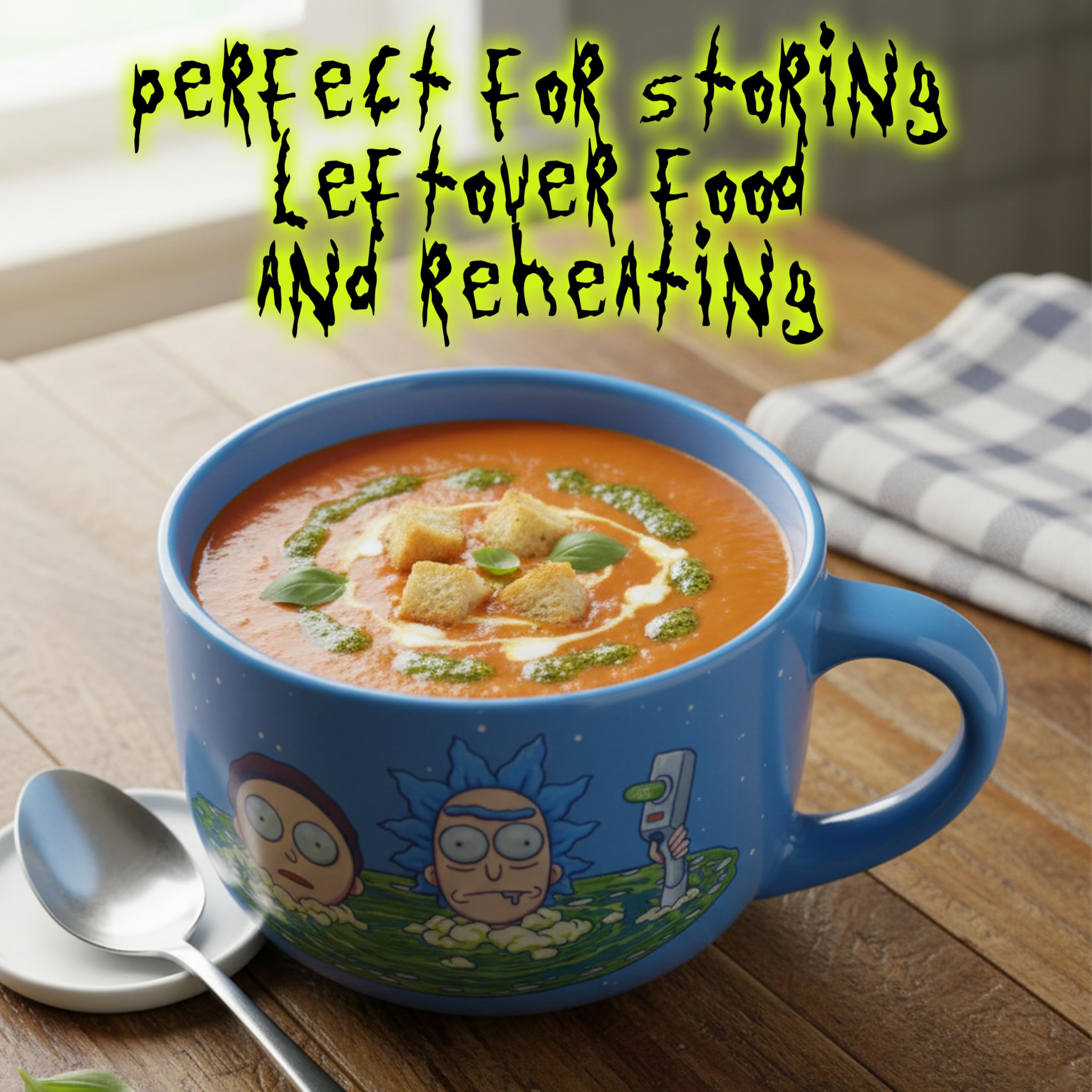 Silver Buffalo Rick and Morty Ceramic Soup Mug with a Vented Plastic Lid, 24 Ounces