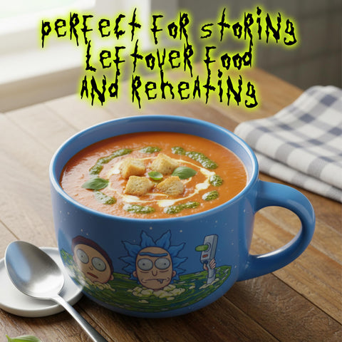 Silver Buffalo Rick and Morty Ceramic Soup Mug with a Vented Plastic Lid, 24 Ounces