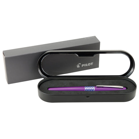 PILOT MR Retro Pop Collection Fountain Pen in Gift Box, Purple Barrel with Elipse Accent, Medium Point Stainless Steel Nib, Refillable Black Ink (91444)