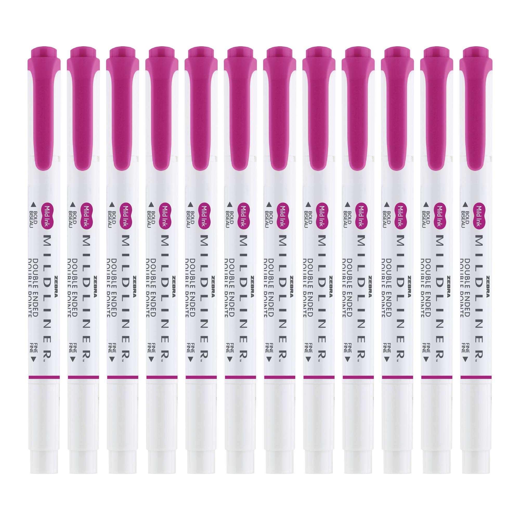 Zebra Pen Mildliner Dual-Tip Highlighters, Broad and Fine Tips, Ideal for Bible Highlighting, No Bleed, School Supplies, Teacher Supplies, and Office Supplies, Mild Fuchsia Ink, 12-Pack (78470upc)