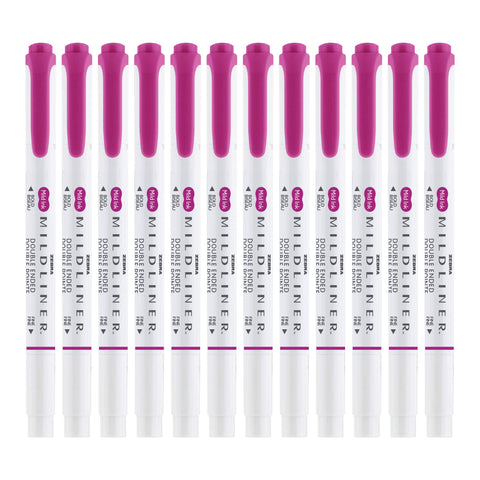 Zebra Pen Mildliner Dual-Tip Highlighters, Broad and Fine Tips, Ideal for Bible Highlighting, No Bleed, School Supplies, Teacher Supplies, and Office Supplies, Mild Fuchsia Ink, 12-Pack (78470upc)