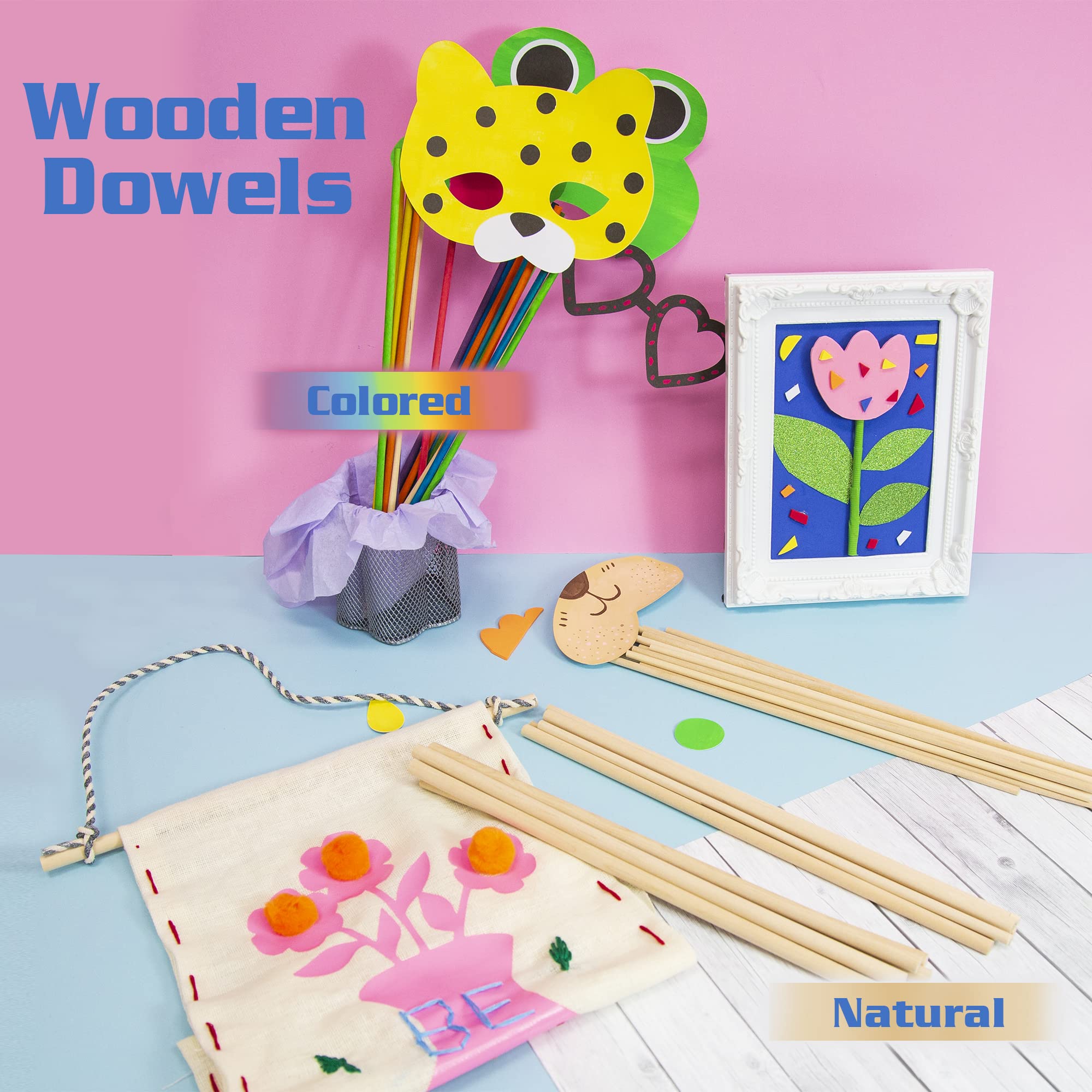 BAZIC Wooden Dowel Rods Wood Sticks, 3/16" x 12" Round Natural Color Hardwood Stick, Unfinished Wood for Crafts Lollipops Cake Support (20/Pack), 1-Pack