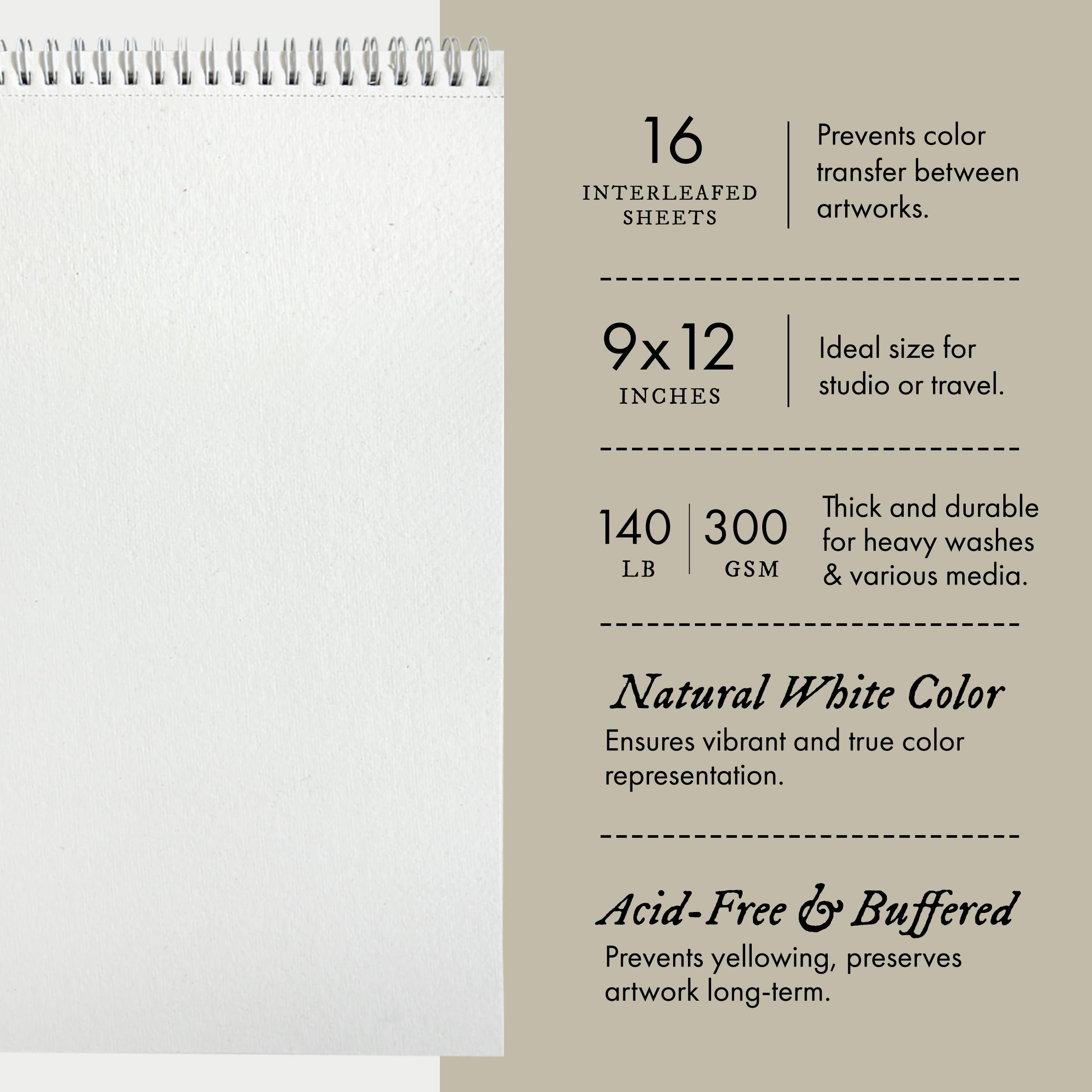 Indigo Artpapers Watercolor Paper Pad, 16 Sheets, 9x12 (140lb/300g) | Handmade 100% Cotton Rag, Cold Pressed Paint Paper, Acid-Free Water Color Paper Pad, Wirebound Watercolor Sketchbook Journal