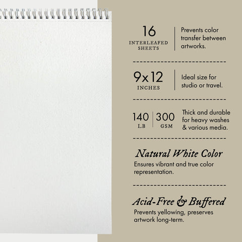 Indigo Artpapers Watercolor Paper Pad, 16 Sheets, 9x12 (140lb/300g) | Handmade 100% Cotton Rag, Cold Pressed Paint Paper, Acid-Free Water Color Paper Pad, Wirebound Watercolor Sketchbook Journal
