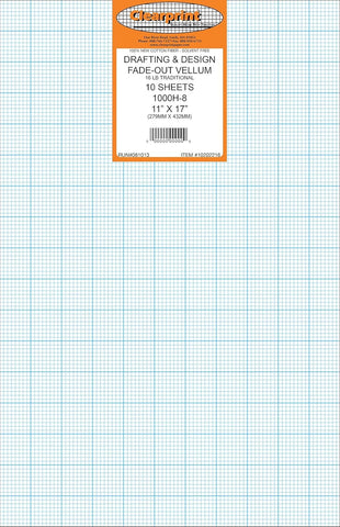 Clearprint 24" x 36" 1000H Design Vellum Sheets with Printed Fade-Out 8x8 Grid, 16 lb., 100% Cotton, 10 Sheets Per Pack, 1 Each