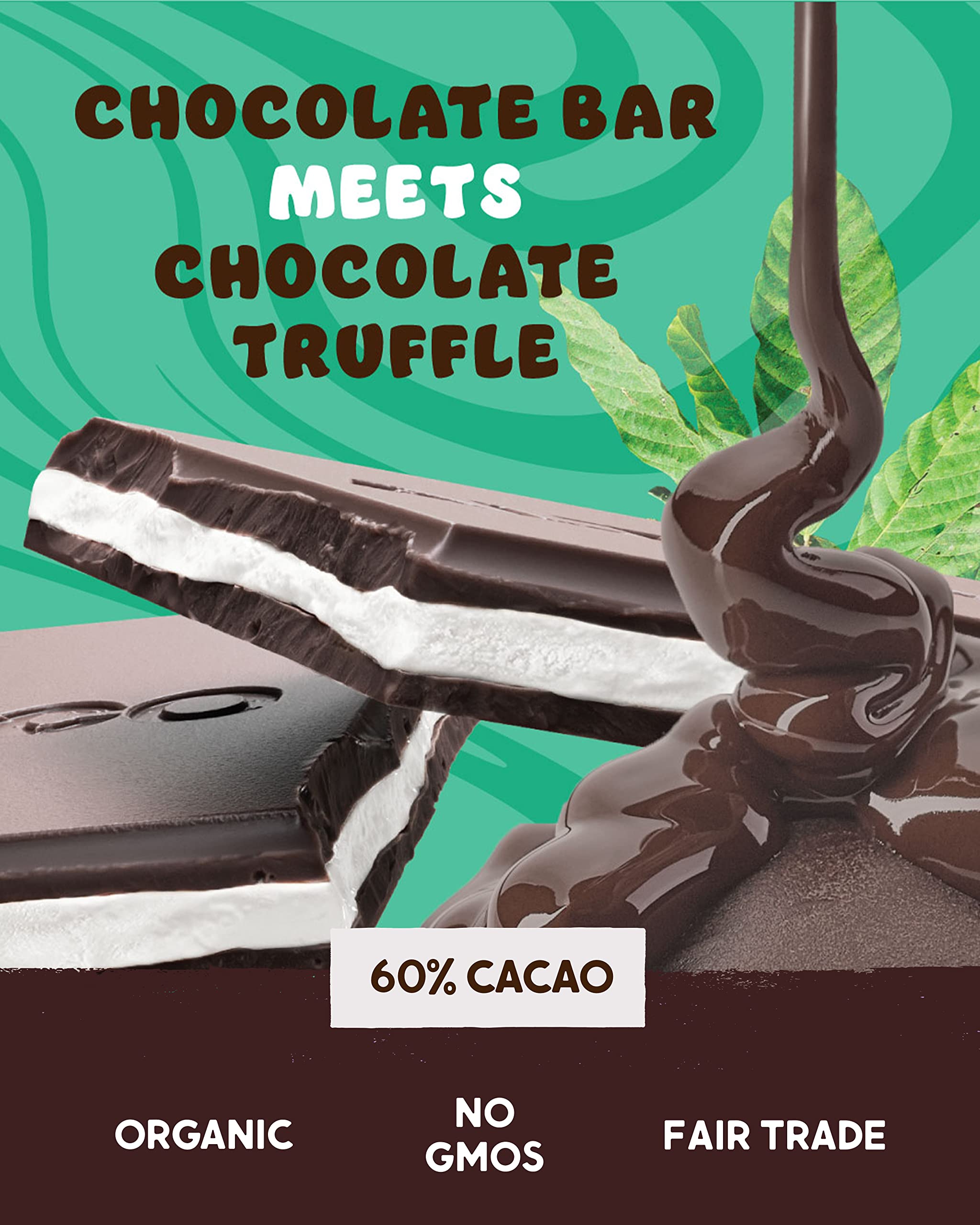 Alter Eco Mint Creme Truffle Thins, Chocolate Bar with Gooey Ganache Truffle Filling, Gluten-Free, Non-GMO Snacks, No Additives or Artificial Sweeteners, Fair Trade, Recyclable Packaging (1-Pack Mint Creme)