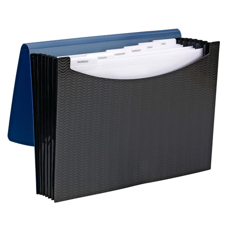 Smead Poly Frequency Expanding File Folders, Flap and Cord Closure, Letter Size, Wave Pattern, 7 Pocket, Blue/Black (70872)