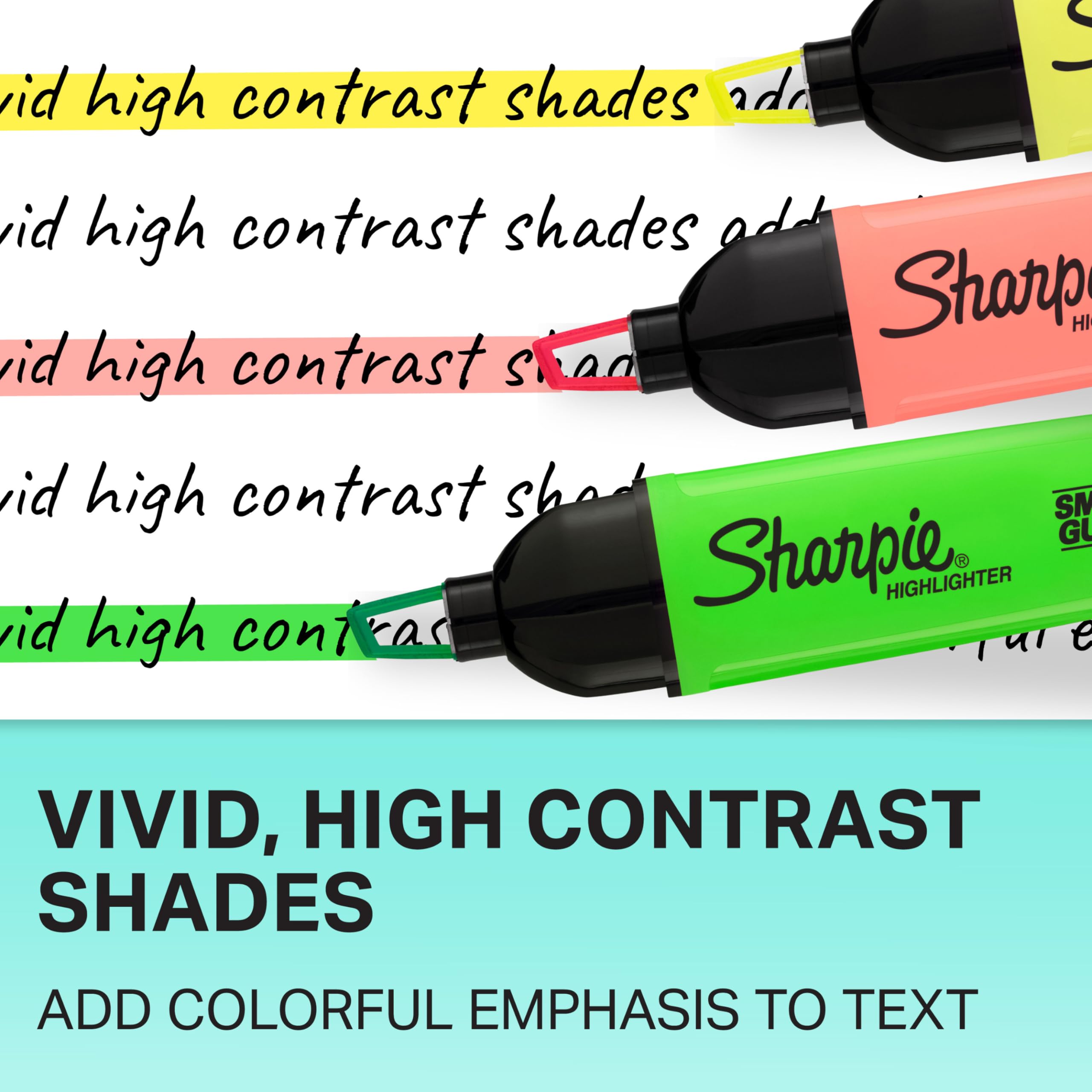 Sharpie 1912767 Clear View Chisel Tip Highlighters, Assorted Highlighter, 3-Carded, Yellow, Pink and Orange(1912937)