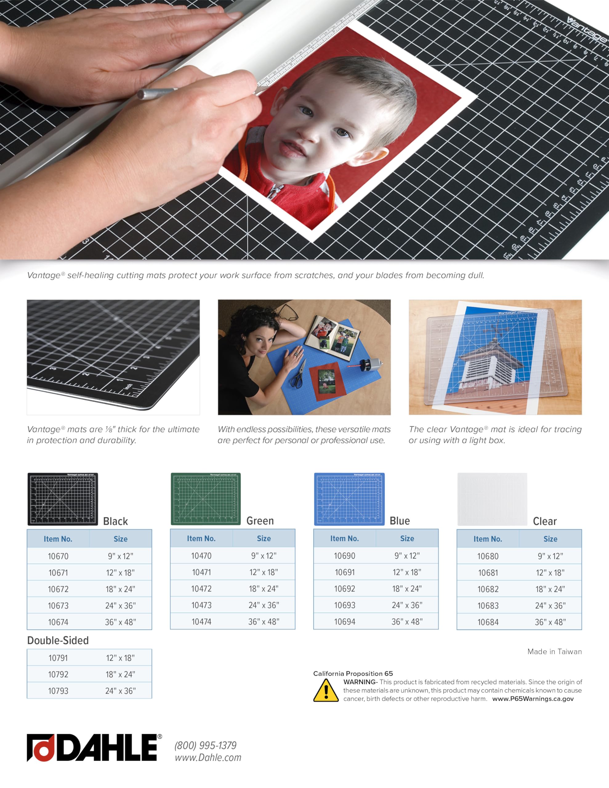 Dahle Vantage 10691 Premium Self-Healing Cutting Mat, 12"x18", 1/2" Grid, 5 Layers for Max Healing, Perfect for Crafts & Sewing, Blue