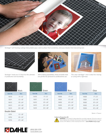 Dahle Vantage 10691 Premium Self-Healing Cutting Mat, 12"x18", 1/2" Grid, 5 Layers for Max Healing, Perfect for Crafts & Sewing, Blue