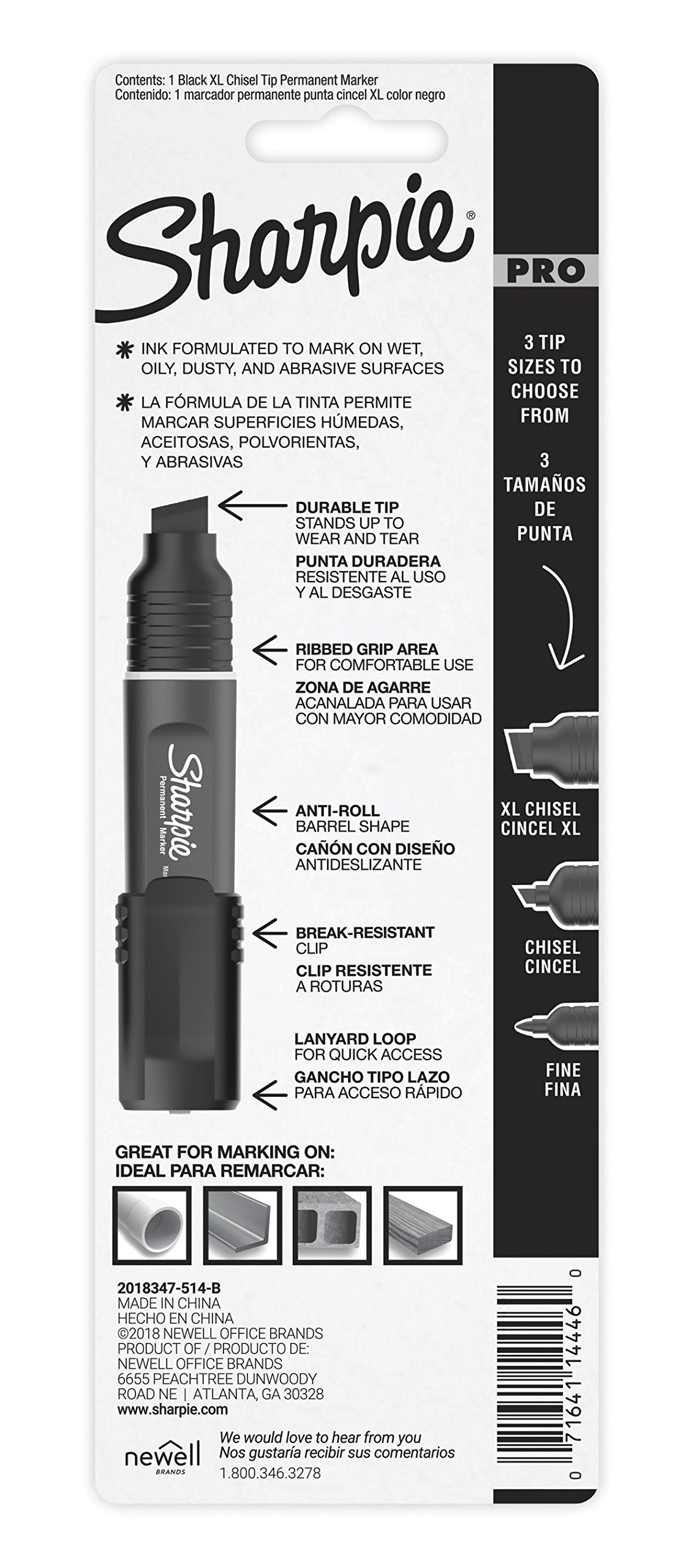 Sharpie Pro Permanent Marker, XL, Chisel Tip, Black Marker (2018347)