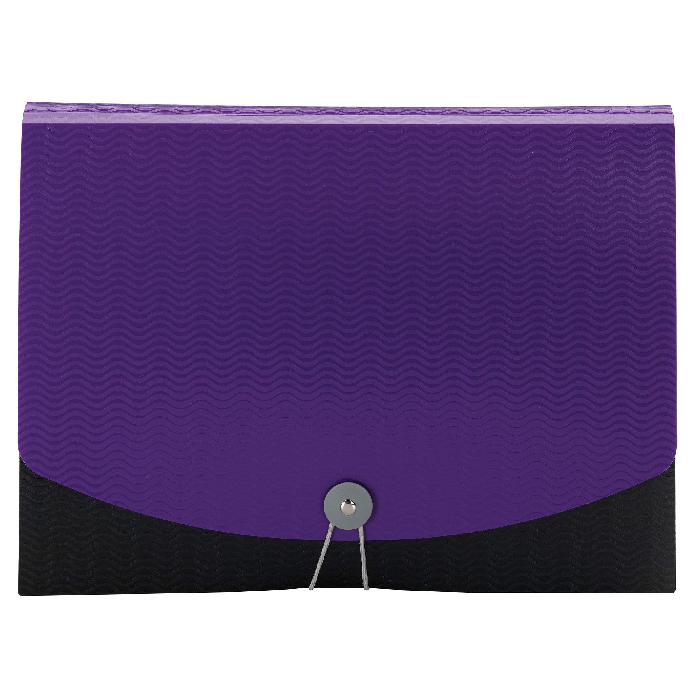 Smead Poly Expanding File, 6 Dividers, Flap and Cord Closure, Letter Size, Wave Pattern Purple/Black (70882)
