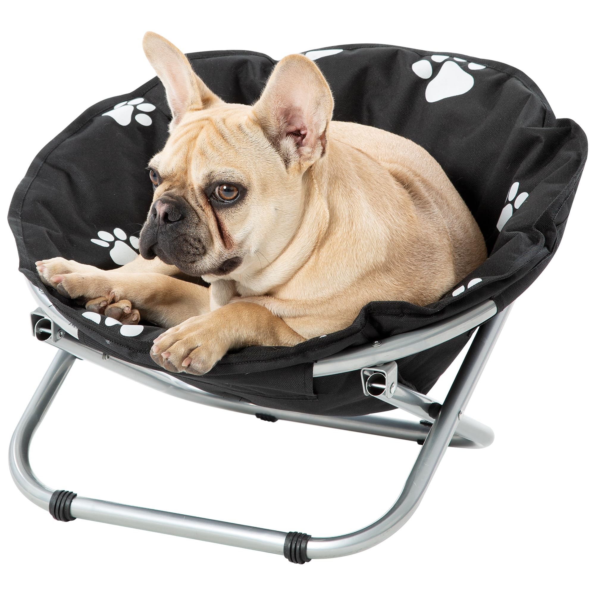 Etna Products Round Pet Bed: Comfortable Elevated Cat Bed with Paw Print Cushion - Black & White Water Resistant Papasan Chair for Small Dogs