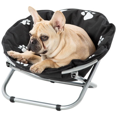 Etna Products Round Pet Bed: Comfortable Elevated Cat Bed with Paw Print Cushion - Black & White Water Resistant Papasan Chair for Small Dogs