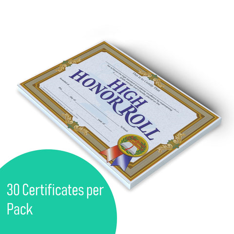 Hayes High Honor Roll Certificates, Academic Excellence Awards for Students, Customizable Award for Students, Kids, and Children, Full-Color Elegant Gold Frame Design, 8.5" x 11" - 30 Pack