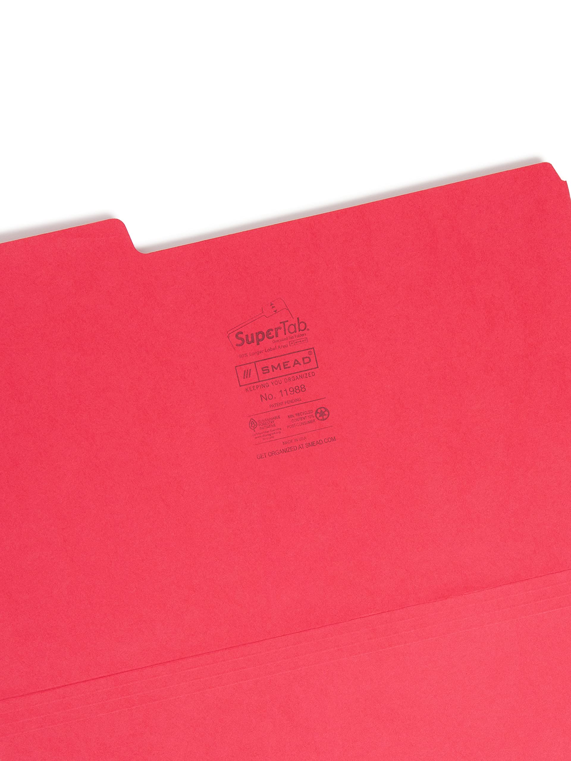 Smead SuperTab File Folder, Oversized 1/3-Cut Tab, Legal Size, Assorted Primary Colors, 100 per Box (11988)