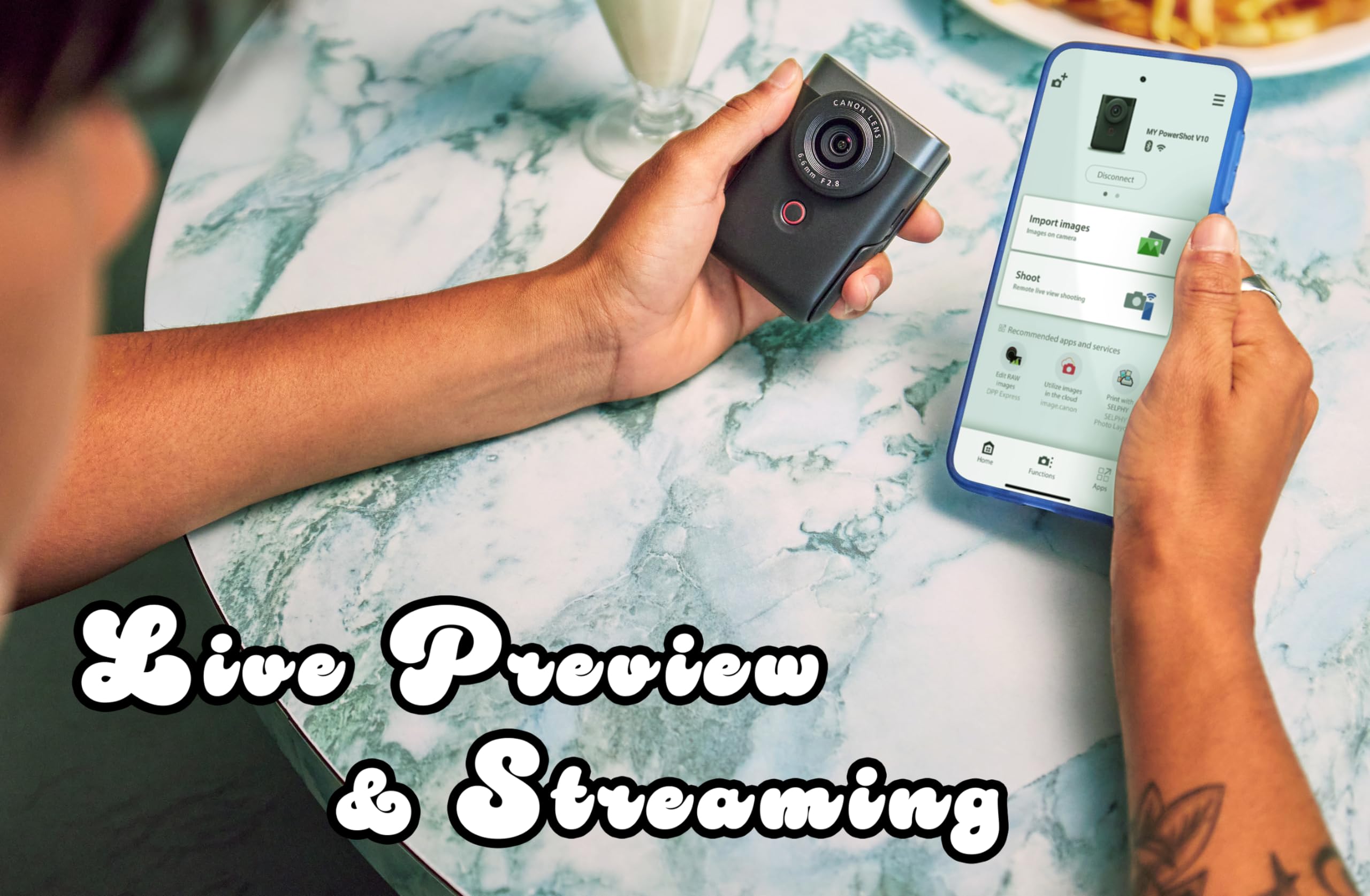 Canon PowerShot V10 Compact Vlogging Camera, 1" CMOS Sensor, 4K Video Streaming, Built‑in Wide‑Angle Zoom Lens, Flip‑LCD & Stereo Mic, Image Stabilization, Creator Studio in Your Pocket, Black