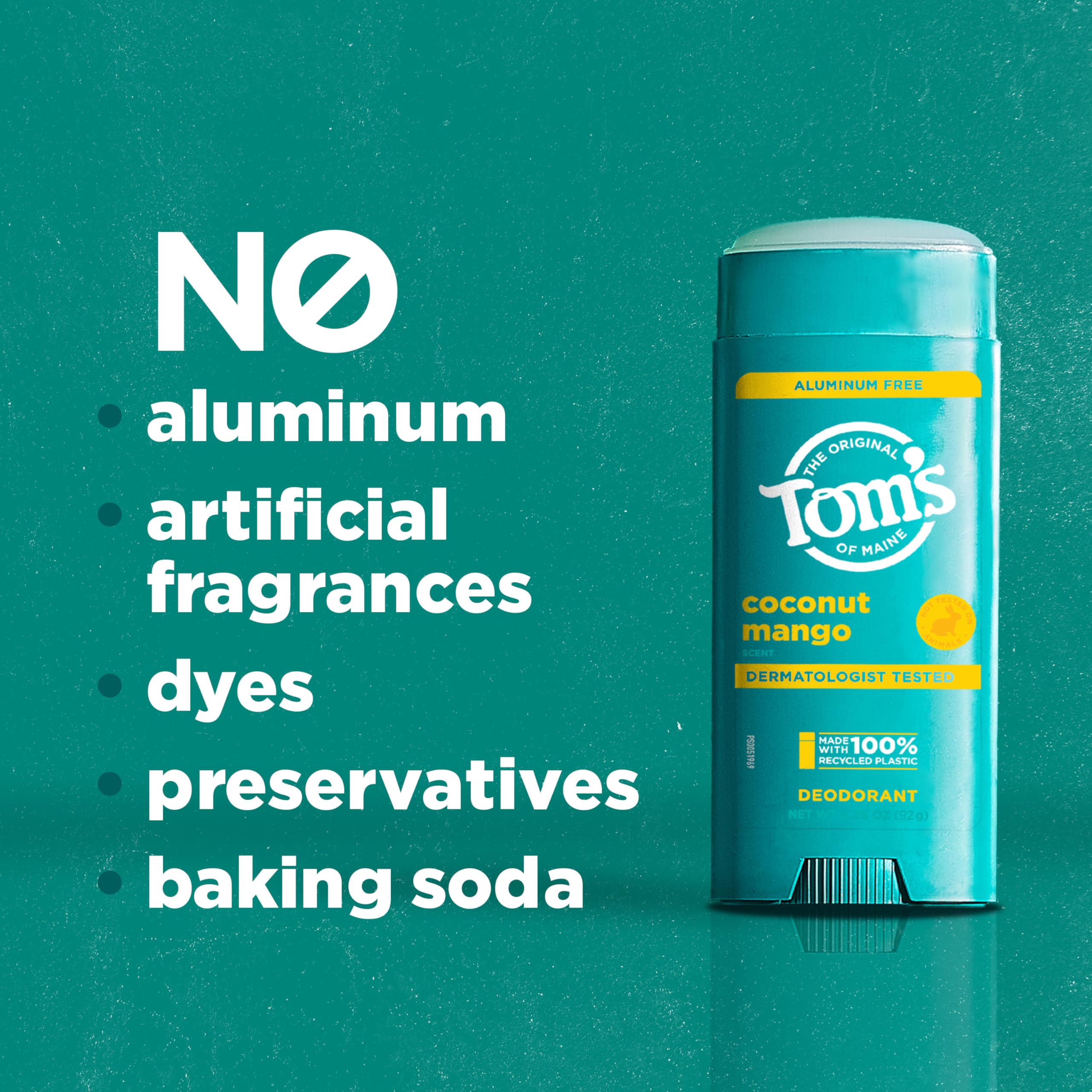 Tom’s of Maine Coconut Mango Aluminum Free Natural Deodorant For Women & Men | Goes on Clear | Odor & Wetness Protection | Naturally Derived and Moisture-Locking Ingredients | 3.25 oz
