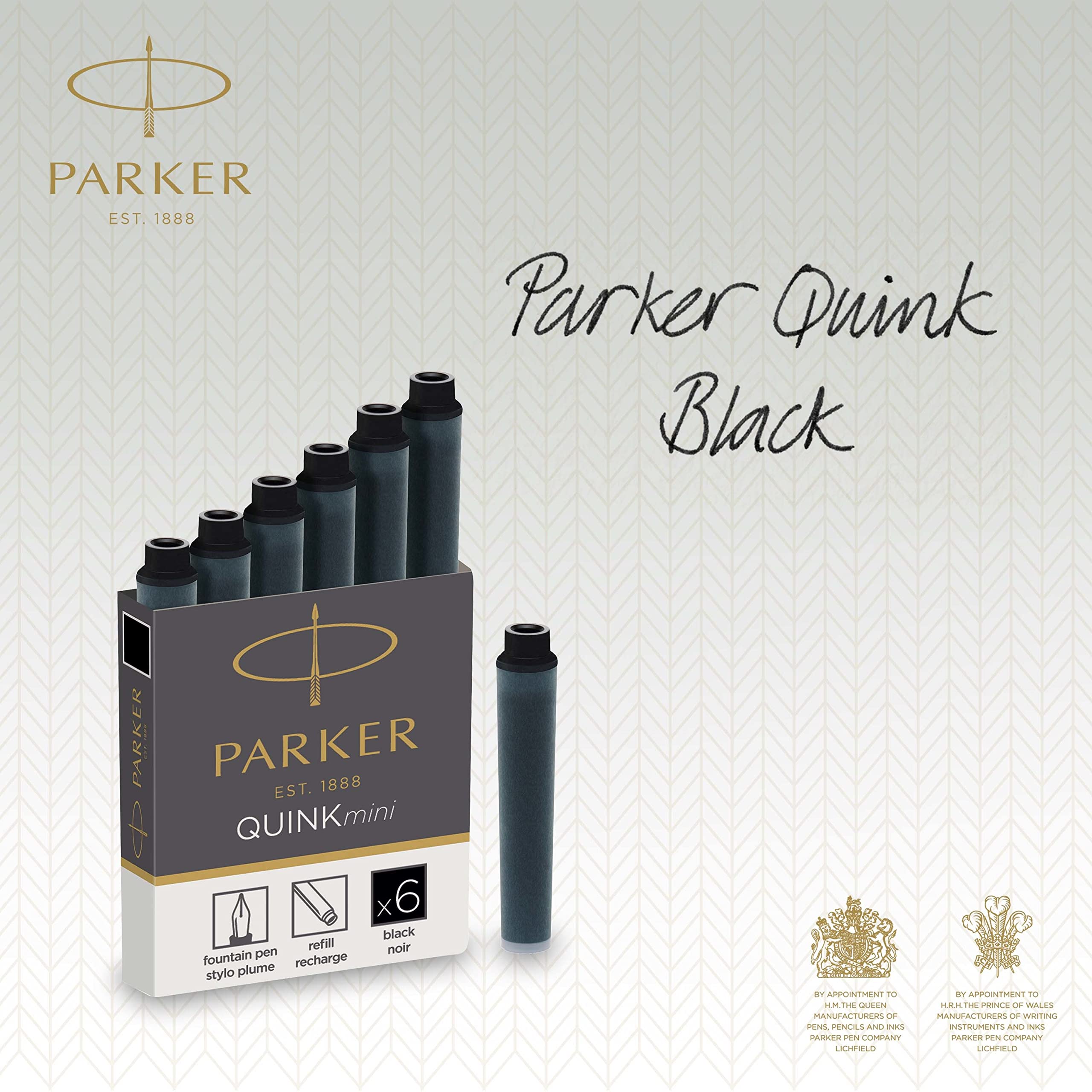 Parker Mini Fountain Pen Ink Refill Cartridges | Black QUINK Ink | 6 Count