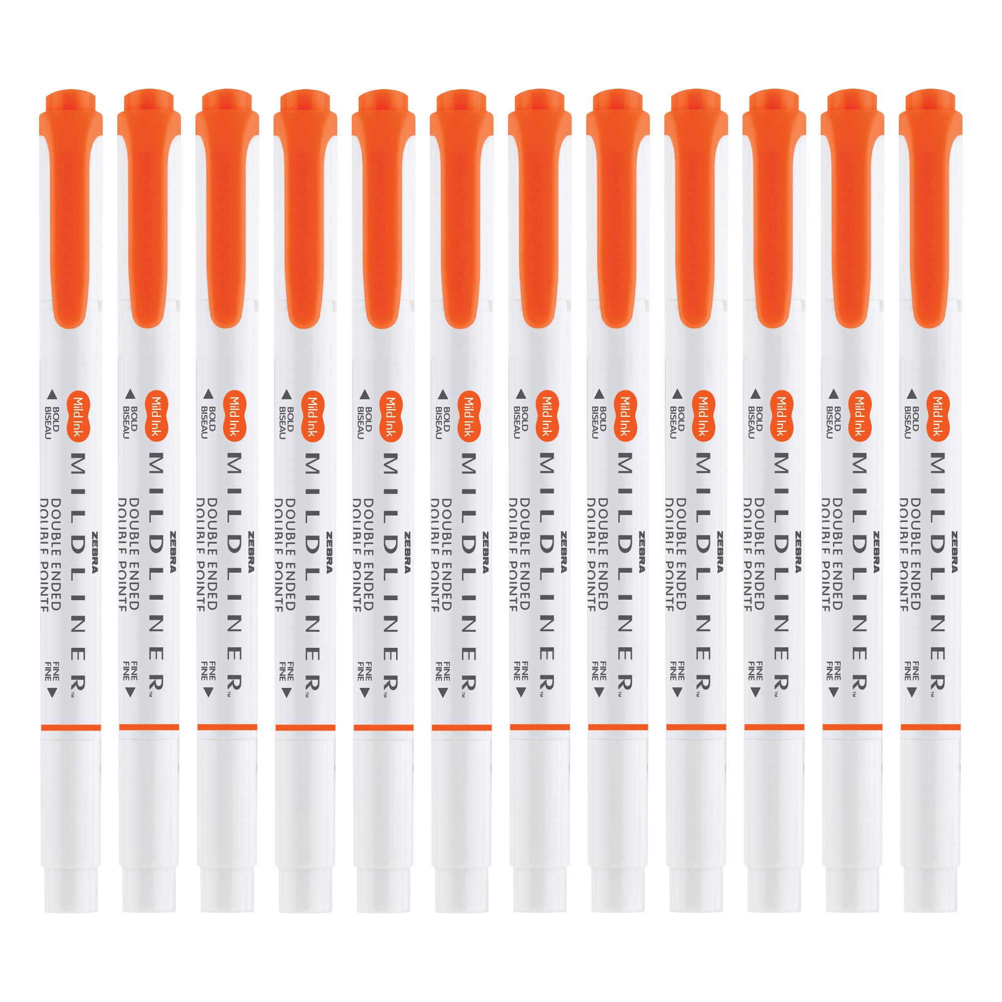 Zebra Pen Mildliner Dual-Tip Highlighters, Broad and Fine Tips, Ideal for Bible Highlighting, No Bleed, School Supplies, Teacher Supplies, and Office Supplies, Mild Marigold Ink, 12-Pack (78490upc)