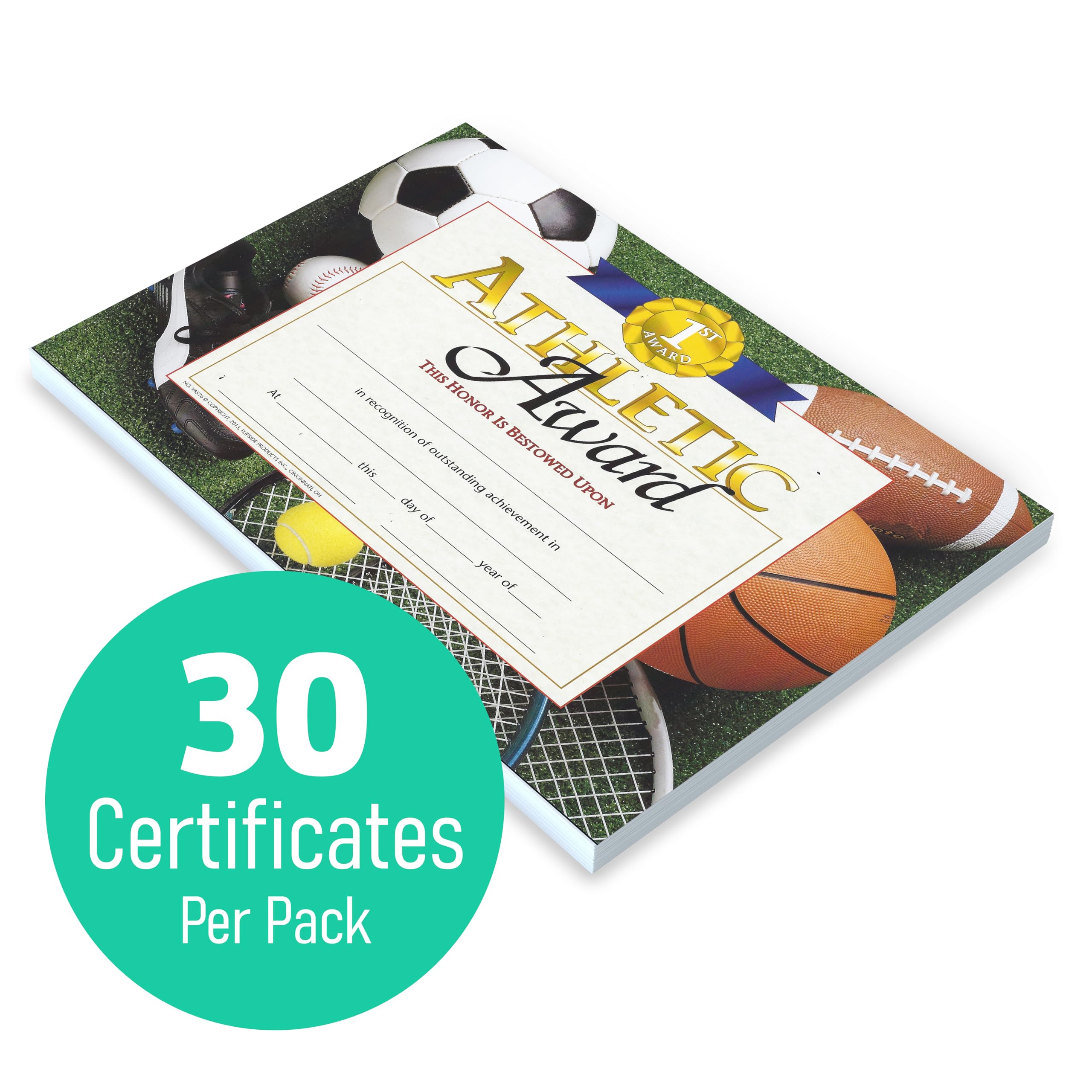Hayes Athletic Award Certificates, Customizable Sports Award for Students and Teams, Full-Color Glossy Finish, 8.5" x 11" - 30 Pack