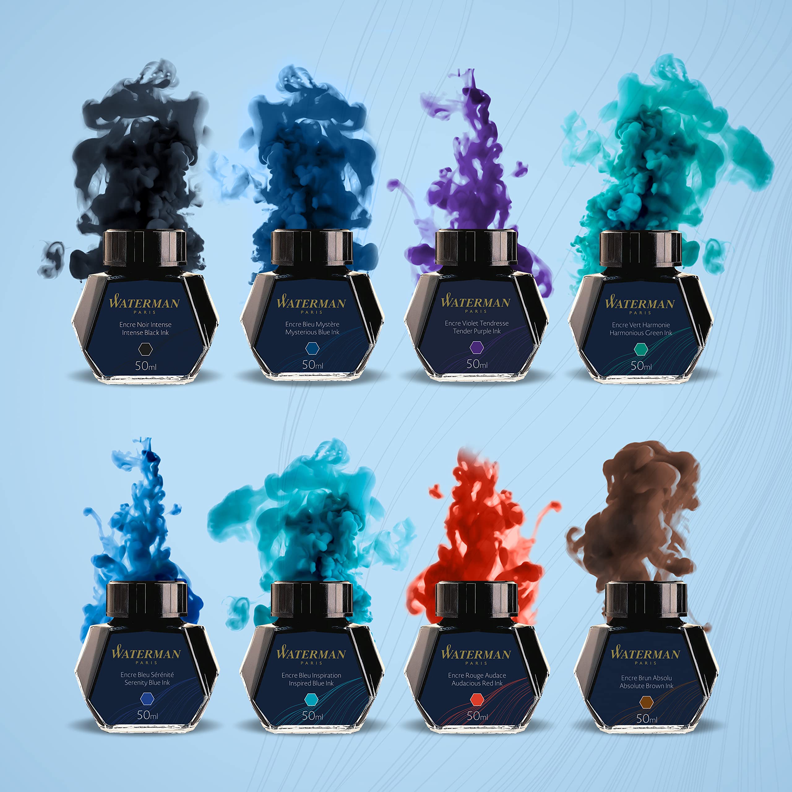 Waterman Fountain Pen Ink, Serenity Blue Ink, 50ml Bottle, For Refillable Fountain Pens