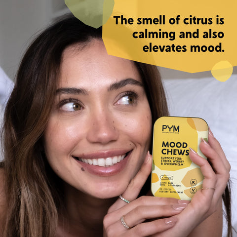 PYM Citrus Mood Chews Support for Stress, Worry & Overwhelm, 20 Count | 130mg GABA, 90mg L-Theanine | Vegan, Non-GMO, Gluten-Free, No Added Sugar | All-Natural Mood Support Supplement Made in USA