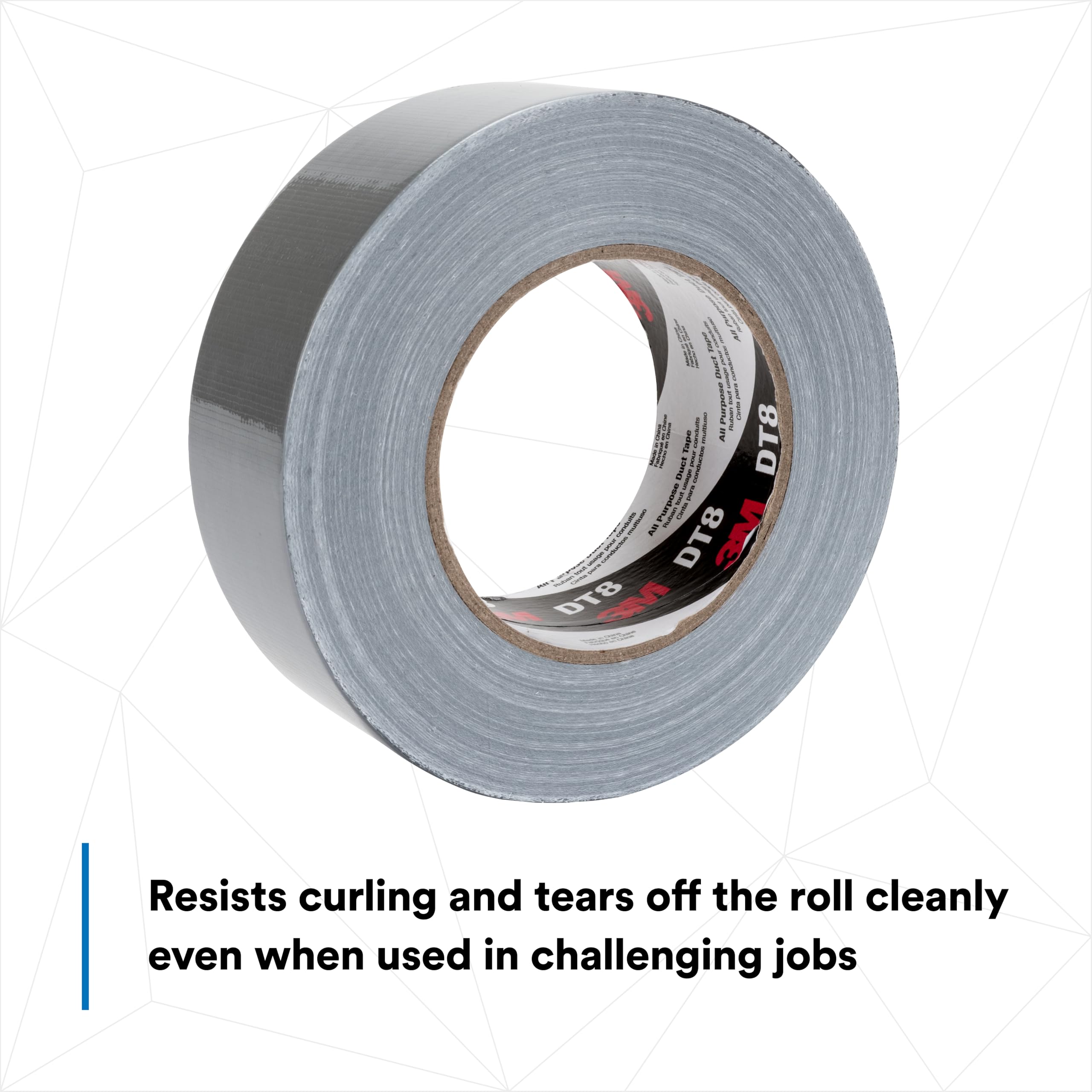 3M DT8 Industrial Strength Multi-Use Duct Tape, Silver, 1.88in x 60 yd x 8 mil Thickness – Professional Grade Adhesive, 1 Pack