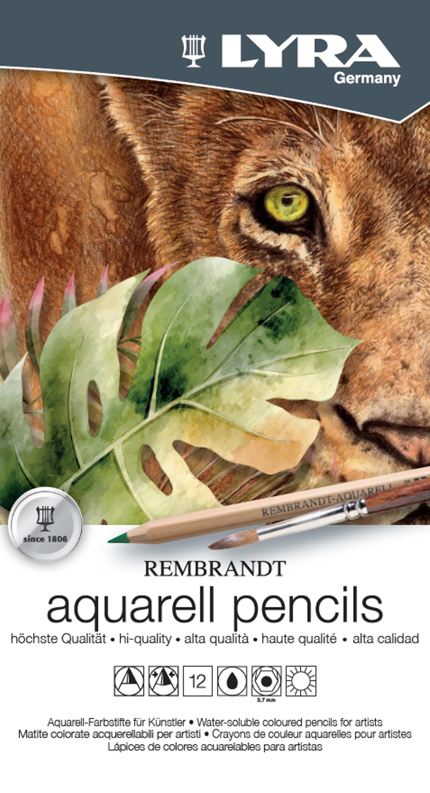 Lyra Rembrandt Aquarell Watercolor Pencils - 12 Vibrant Professional Watercolor Pencils for Artists and Students of All Ages - Water Color Pencils for Painting Drawing and Watercolor Effects