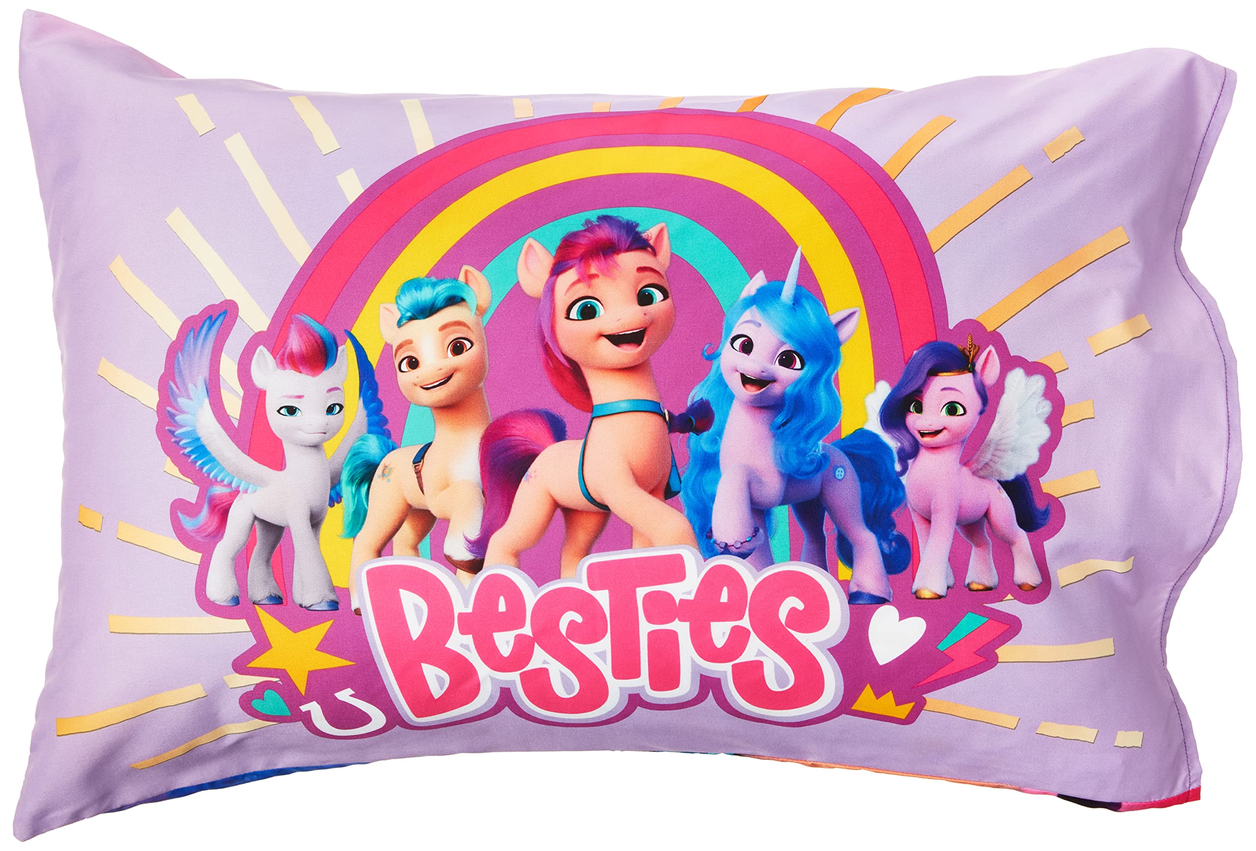 My Little Pony Every Pony Can Make a Difference 4-Piece Toddler Bedding Set - Includes Quilted Comforter, Fitted Sheet, Top Sheet, and Pillow Case, Pink + Purple for Toddler Girls Bed, 28" x 52"