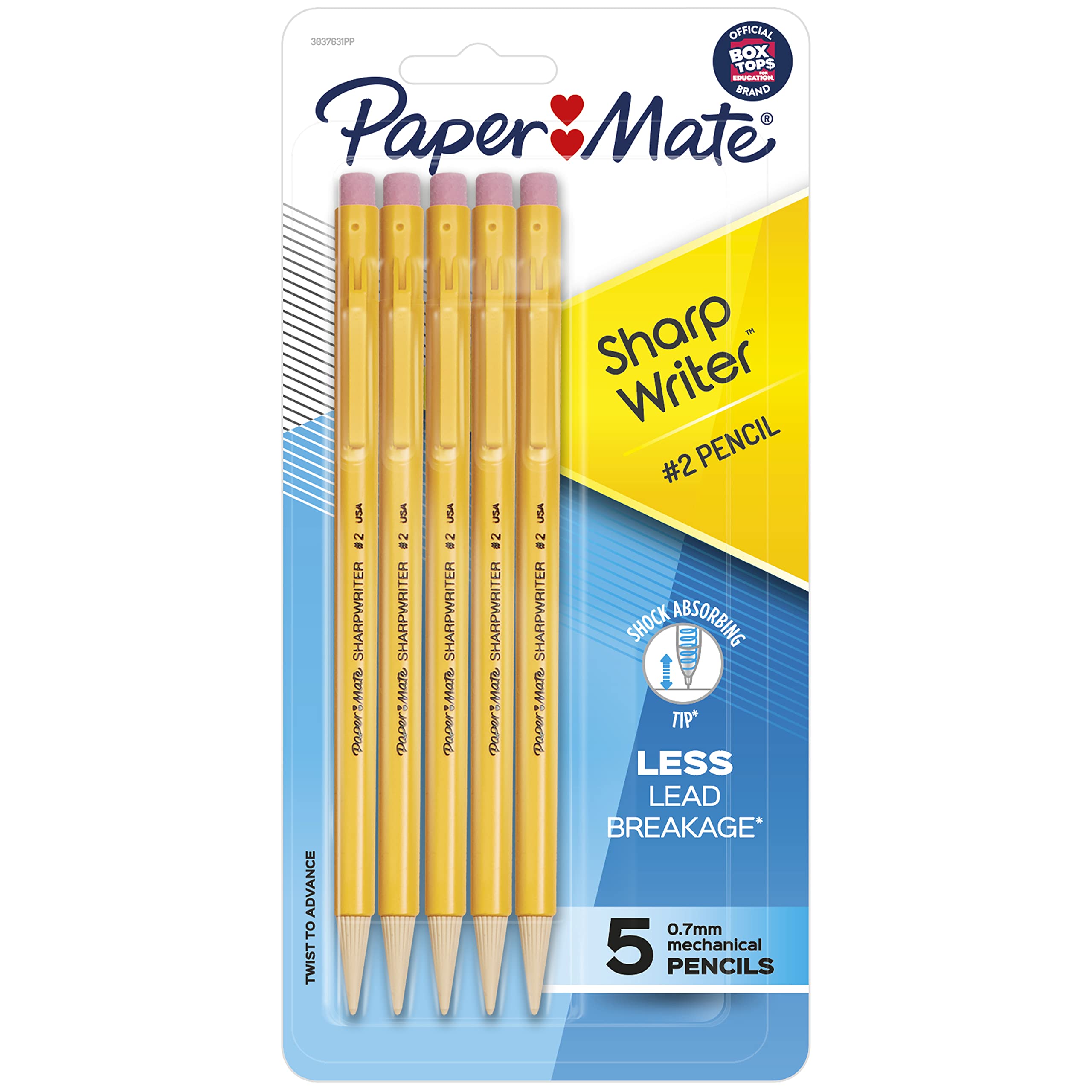 Paper Mate® SharpWriter® Mechanical Pencils, 0.7 mm, Yellow Barrel, Pack of 5 Pencils