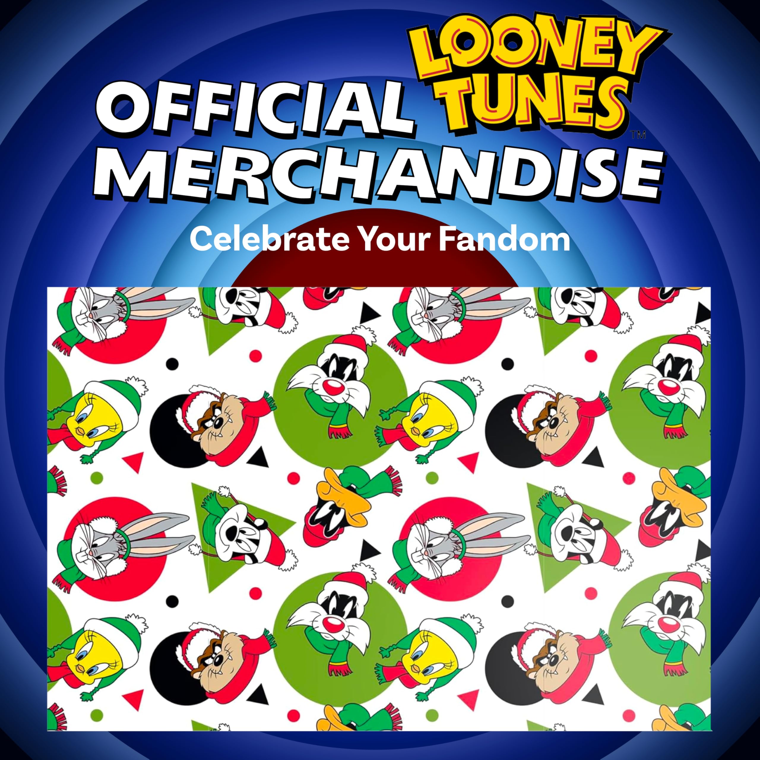 Looney Tunes Wrapping Paper Featuring Bugs Bunny, Taz, Daffy Duck, and Tweety, Pepé Le Pew, and Sylvester- 12 Sheets - 20" x 30" - Festive Holiday Gift Wrap by Silver Buffalo