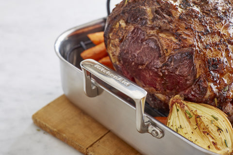 KitchenAid KitchenAid KC1T16RP 16" Tri-Ply Stainless Steel Roaster with Rack - Brushed Exterior and Polished Interior, Brushed Steel