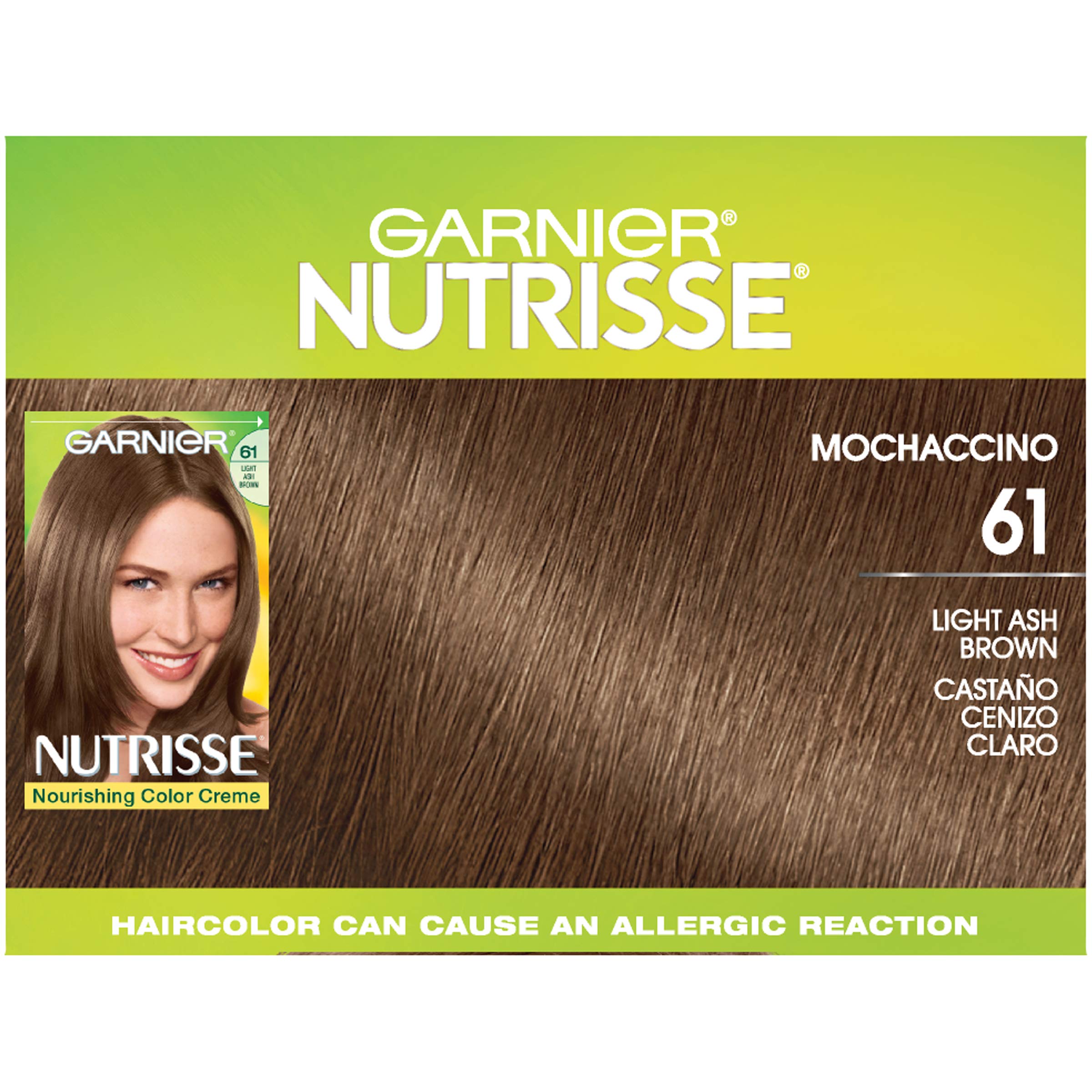 Garnier Nutrisse Nourishing Hair Color Creme, 61 Light Ash Brown (Mochaccino) (Packaging May Vary)
