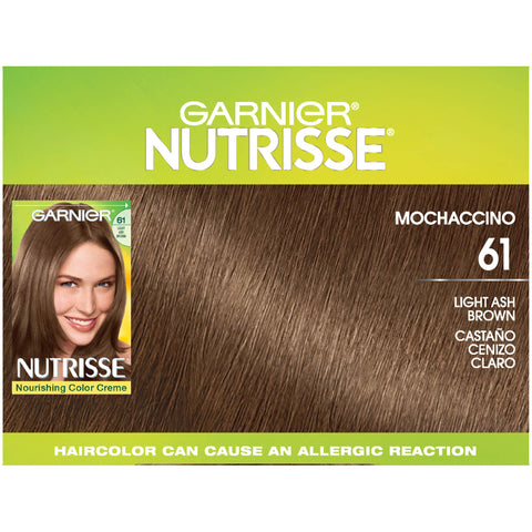 Garnier Nutrisse Nourishing Hair Color Creme, 61 Light Ash Brown (Mochaccino) (Packaging May Vary)