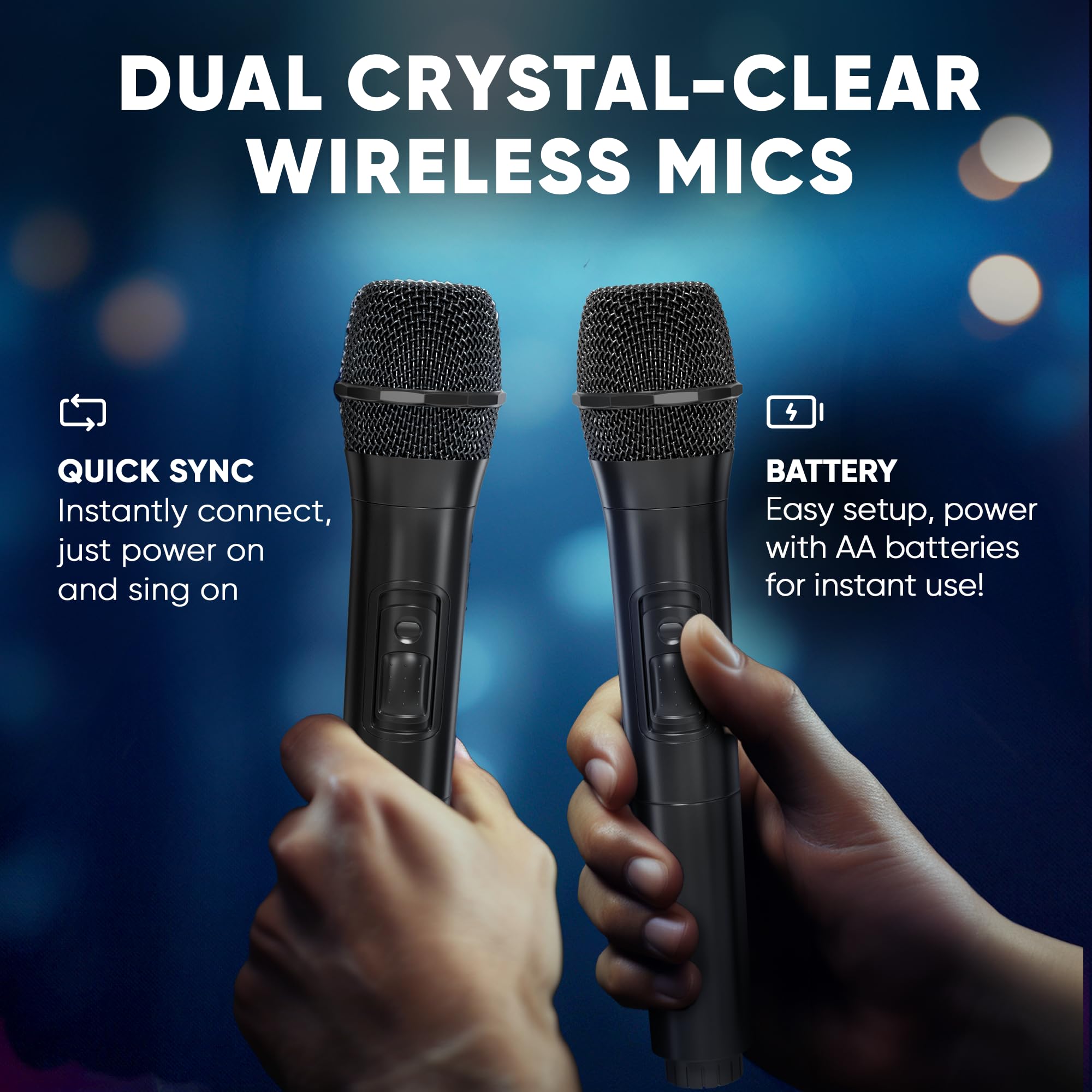 MASINGO Karaoke Machine for Adults and Kids, 40W Speaker with 8" Woofer, 2 Wireless Microphones, Bluetooth, USB, MicroSD, FM Radio, TV Connection, Tablet Holder, and Real-Time Karaoke Mode, Soprano X2