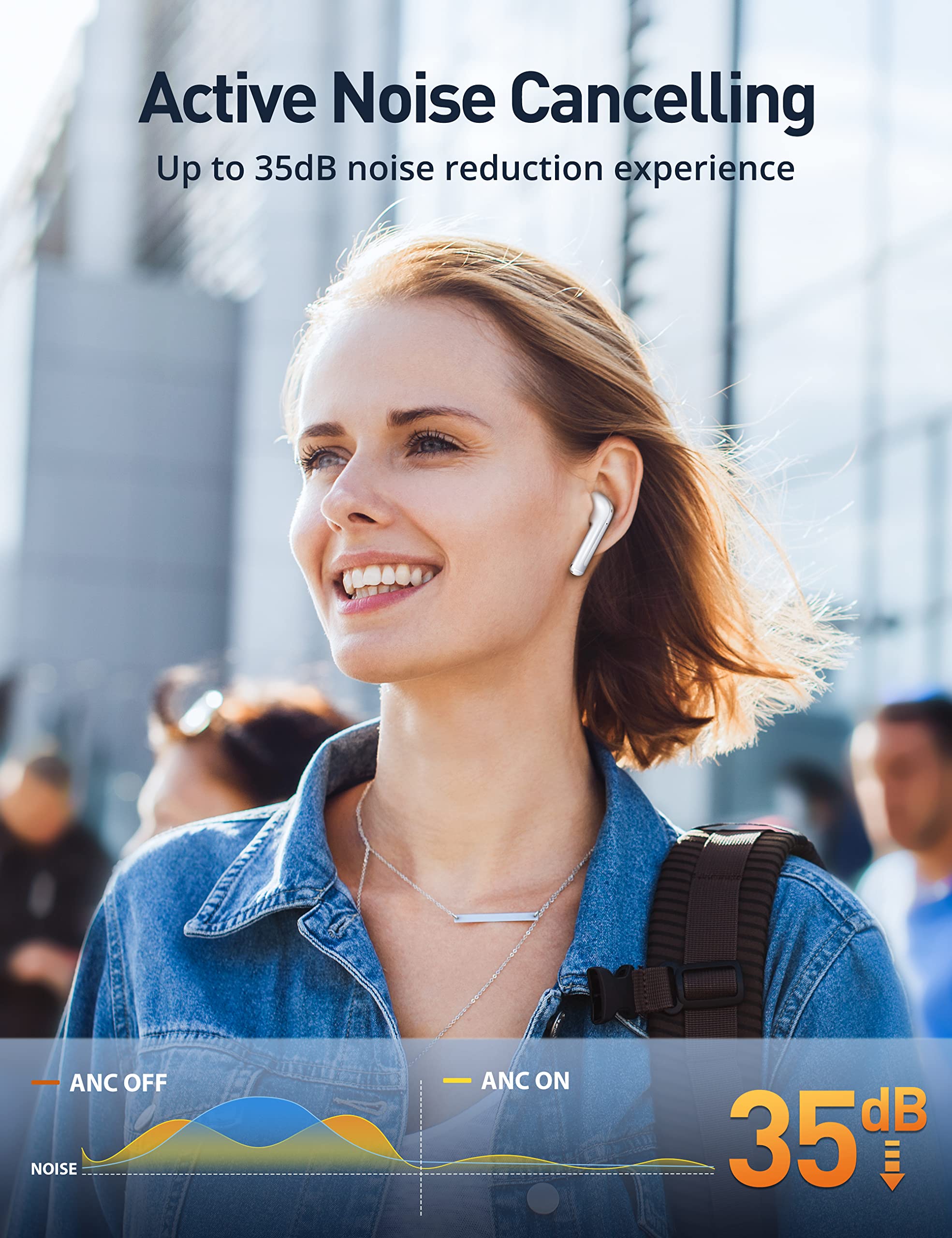 Gsoemon Active Noise Cancelling Wireless Earbuds, Bluetooth 5.3 Headphones, Enhanced Bass, 35dB Noise Cancelling Earphones, Waterproof, Pass-Through Mode, 4 Mic ENC, 3 EQ Quick Charging