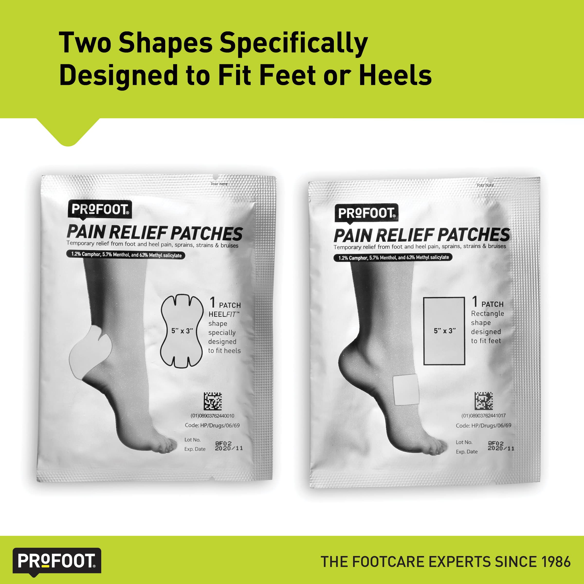 PROFOOT Pain Relief Patches for Foot & Heel Pain - 6 Count - Up to 8 Hours Relief from Sprains, Strains & Bruises