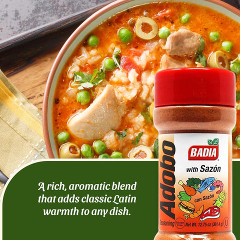Badia Adobo with Sazon (Adobo con Sazon) All Purpose Seasoning, 12.75 oz – Flavorful Latin Blend for Meats, Rice & Everyday Cooking