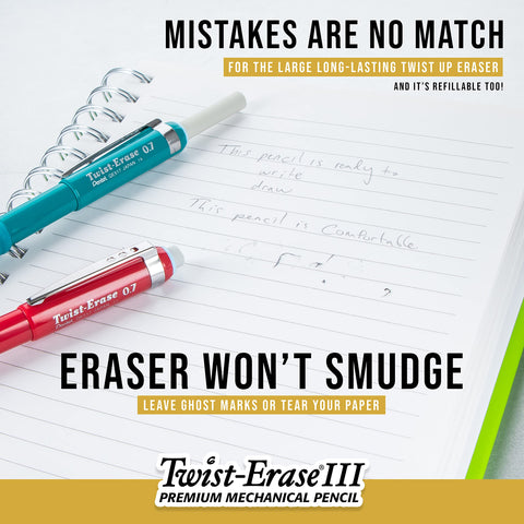 Pentel Twist-Erase III Mechanical Pencil, (0.7mm) Medium Line, with Lead and Eraser Refills (QE517LEBP)