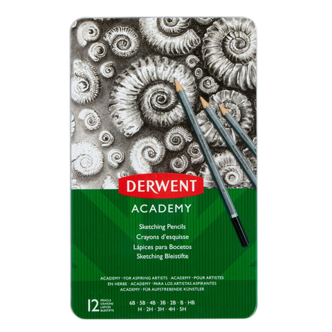 Derwent Academy Sketching Pencils, 6 Degrees of Hardness, Metal Tin, 6 Count (2301945)
