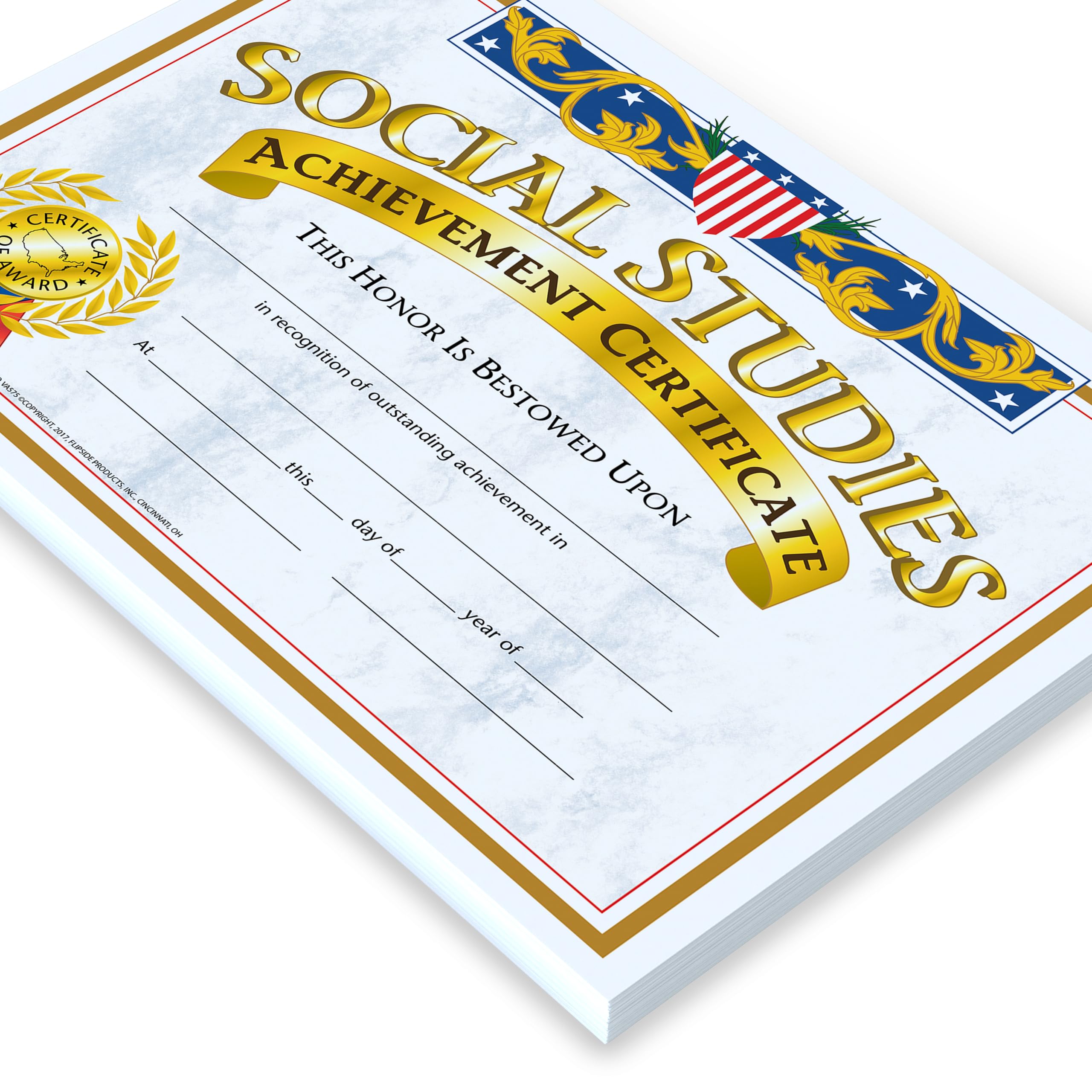 Hayes Social Studies Achievement Certificates, Gold-Bordered Awards with Light Blue Marbled Design, Customizable Award for Students, Full-Color Glossy Design, 8.5" x 11" - 30 Pack