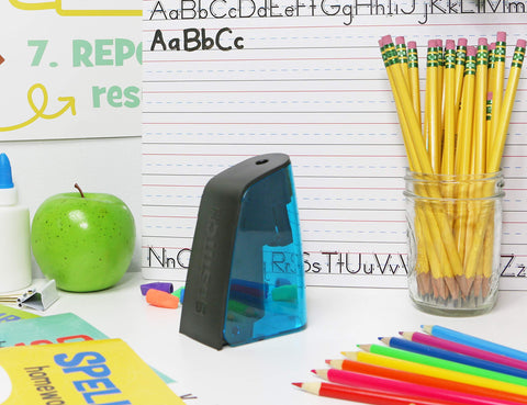 Bostitch Office Battery Pencil Sharpener, Hinged Tray, Colored Pencil Compatible, Blue (BPS2-BLUE) (BPS2-BLK)