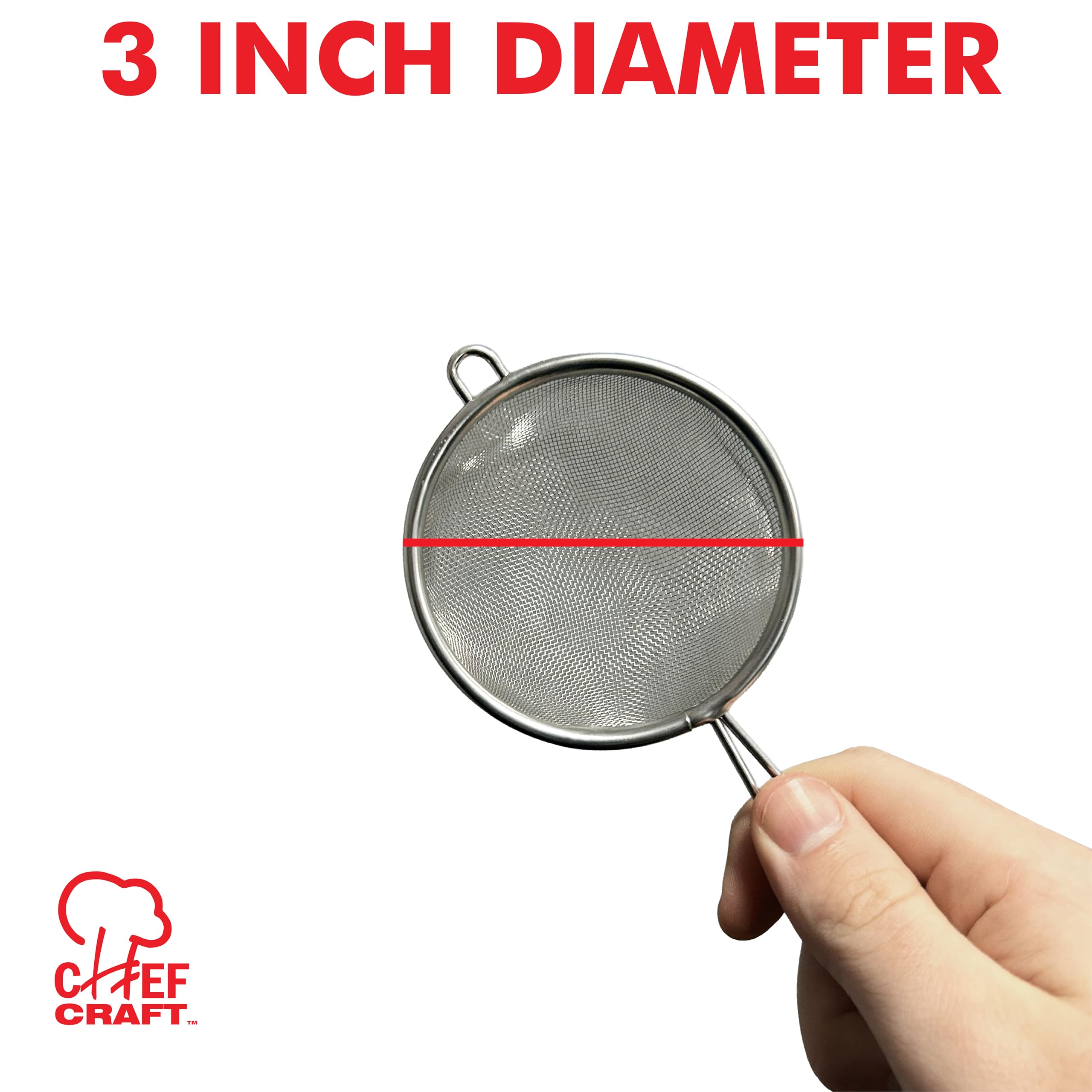 Chef Craft Basic Mesh Strainer, 3 and 4 Inch, 2 Piece Set, Stainless Steel