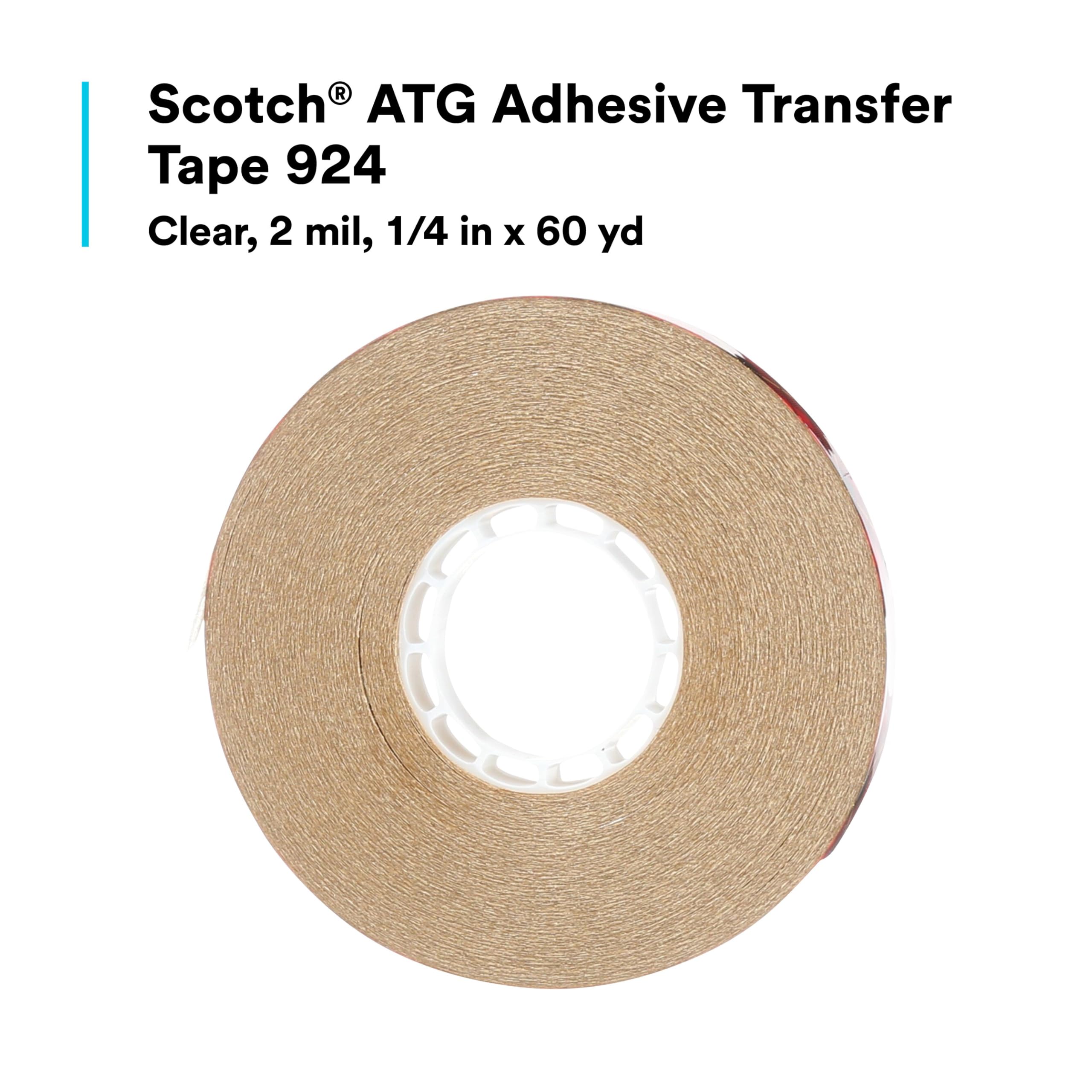 3M Scotch ATG Adhesive Transfer Tape 924, Clear Tape, 1/4 in x 60 yd 2.0 mil (Pack of 1)