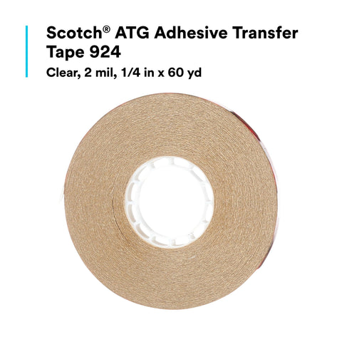 3M Scotch ATG Adhesive Transfer Tape 924, Clear Tape, 1/4 in x 60 yd 2.0 mil (Pack of 1)