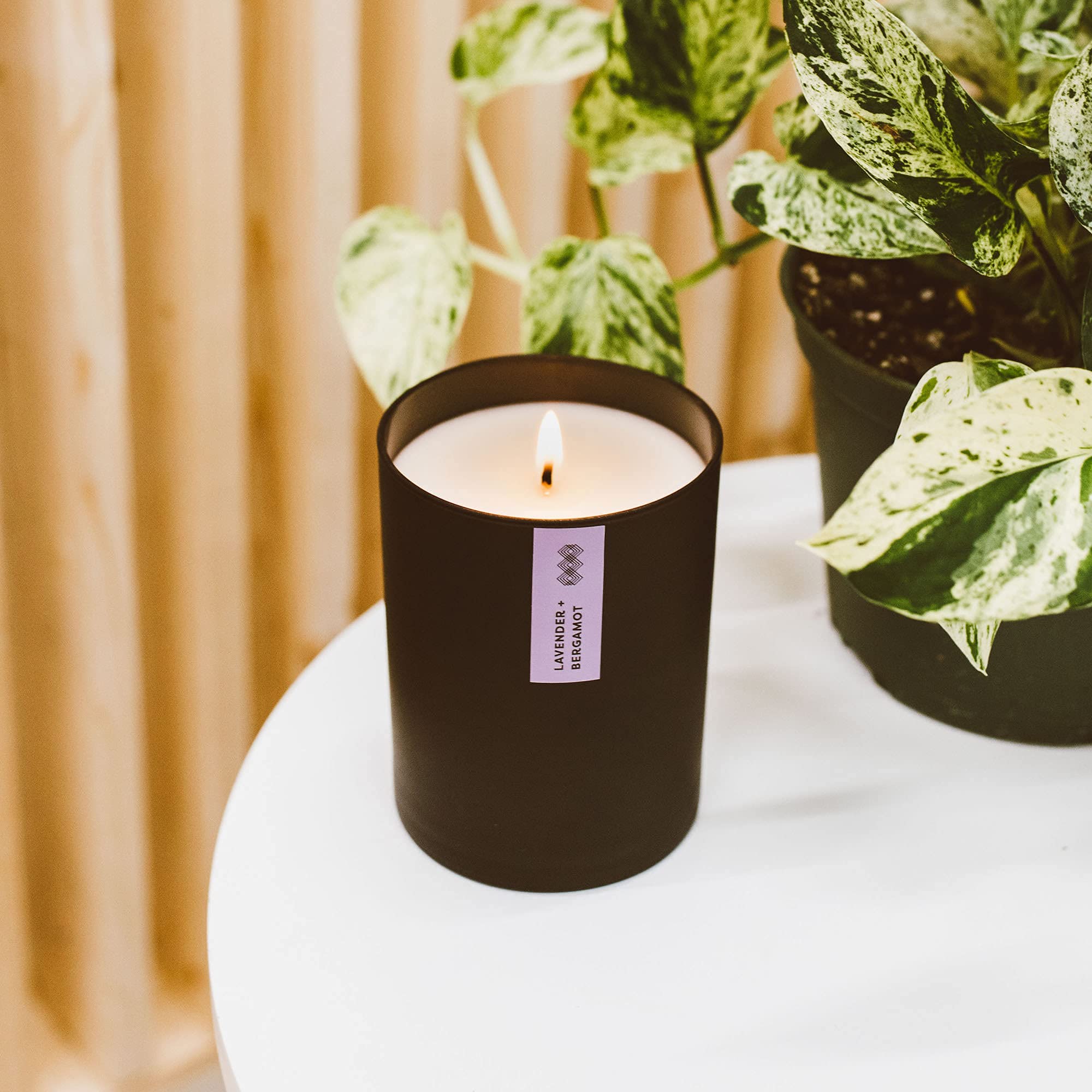Calyan Wax Co. Lavender & Bergamot Scented Candle - 75 Hour Burn - Luxury Clean Soy Wax Candles - Long Lasting Black Tumbler Jar Candle for Home - 10.2oz